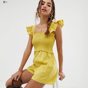 ASOS shirred romper with frill sleeve
